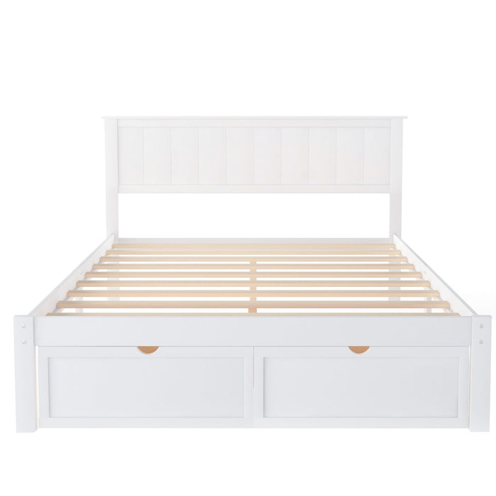 Full Size Platform Bed With Under Bed Drawers - White