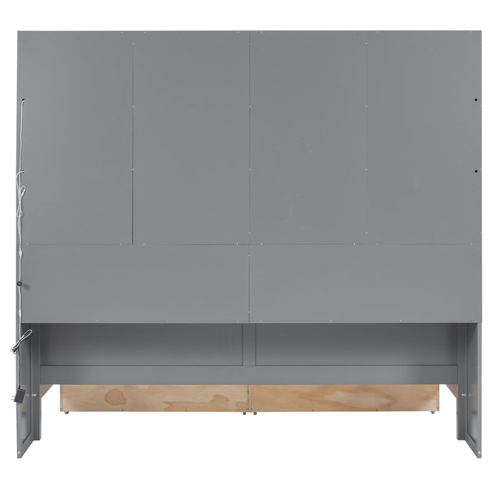 Daybed With Glass Door Storage Cabinets, Built In LED Lighting And Shelves