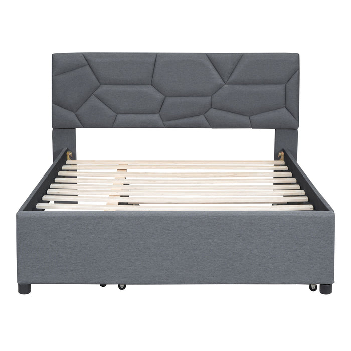 Upholstered Platform Bed With Brick Pattern Headboard And Twin Long Size Trundle