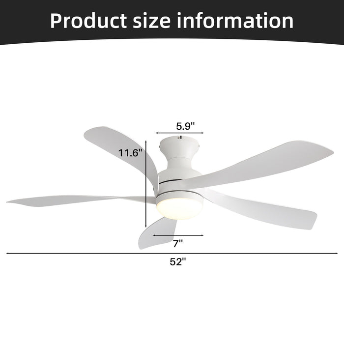 52" Ceiling Fan With 3 Color Dimmable LED Light, DC Reversible Motor, 6 Speed Settings