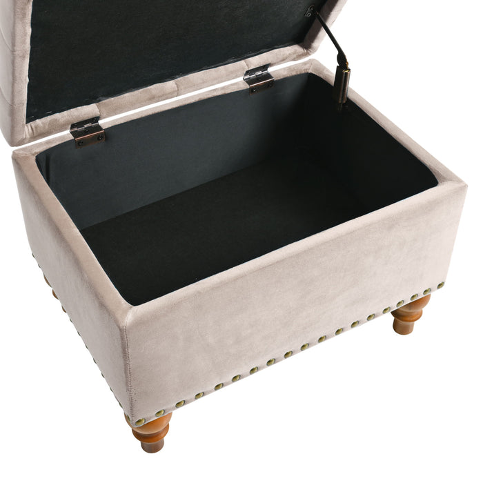 Upholstered Ottoman With Storage And Rivet Trim