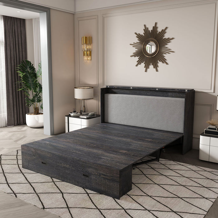 Murphy Bed With Storage Drawers And Charging Cabinet, Foldable Panels, Swivel Wheels