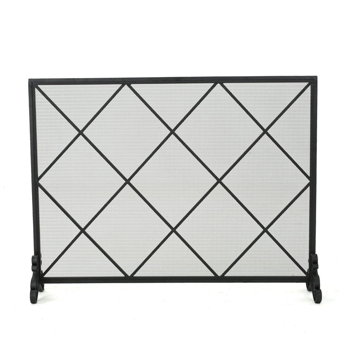 Minimalist Single Panel Iron Fireplace Screen With Diamond Design