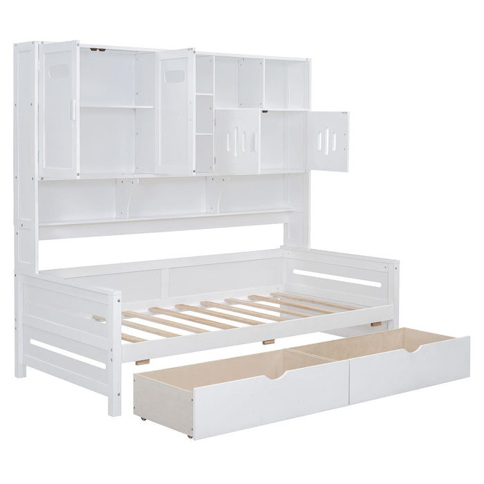 Daybed With All-In-One Cabinet And Shelf