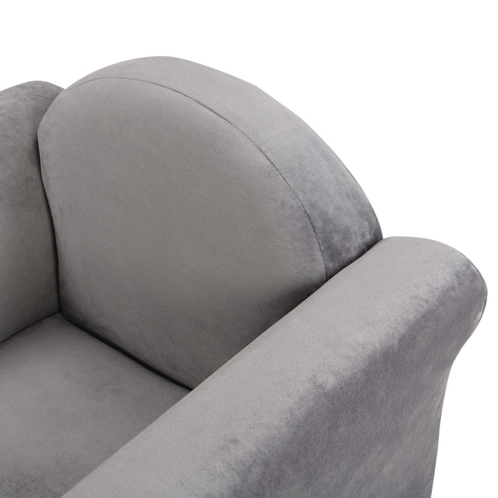 Kids Velvet Upholstered Chair With Ottoman For Comfortable Seating - Gray
