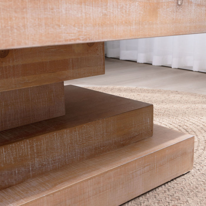 Modern Rustic Coffee Table, Rectangular Center Table For Living Room - Natural Wood Wash / Rustic