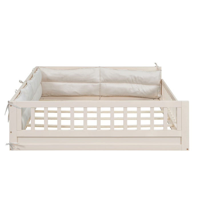 Upholstered Platform Bed With Guardrail And Pillow