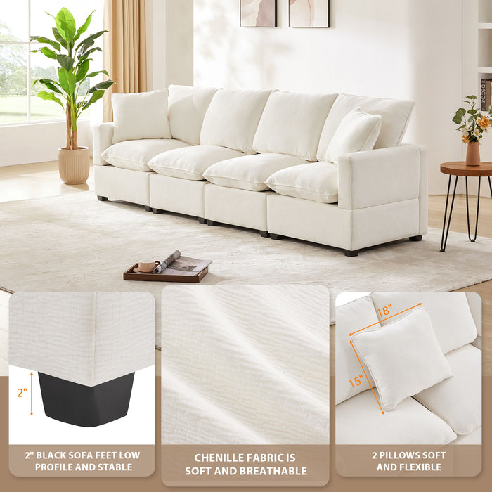 Modern Modular Sofa, 4 Seat Chenille Sectional Couch Set With 2 Pillows Included, Freely Combinable Indoor Funiture For Living Room, Apartment, Office