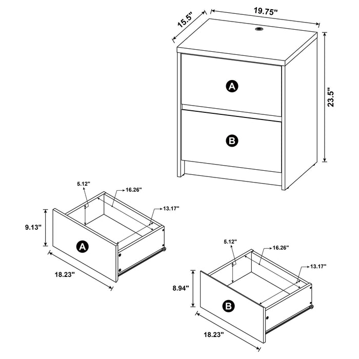 Geary - 2 Drawer Nightstand With LED Lights And USB Charging Ports