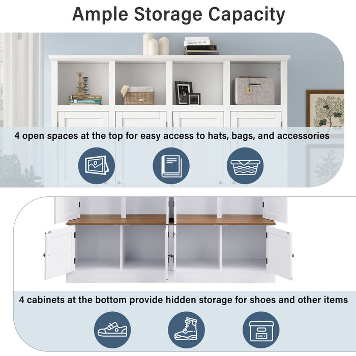 Hall Tree With Bench And Cabinet, 4 In 1 Entryway Bench With Coat Rack