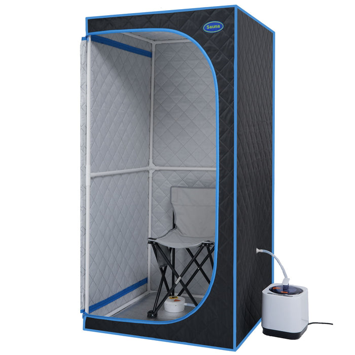 Portable Black Full Size Steam Sauna Tent Personal Home Spa, With Steam Generator, Remote Control, Foldable Chair, PVC Pipes. Easy To Install, Fast Heating, With Fcc & Ul Certification.