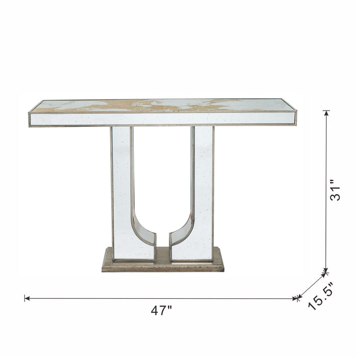 Rectangular Console Table With Elegant Floral Design And Mirrored - Silver Multi