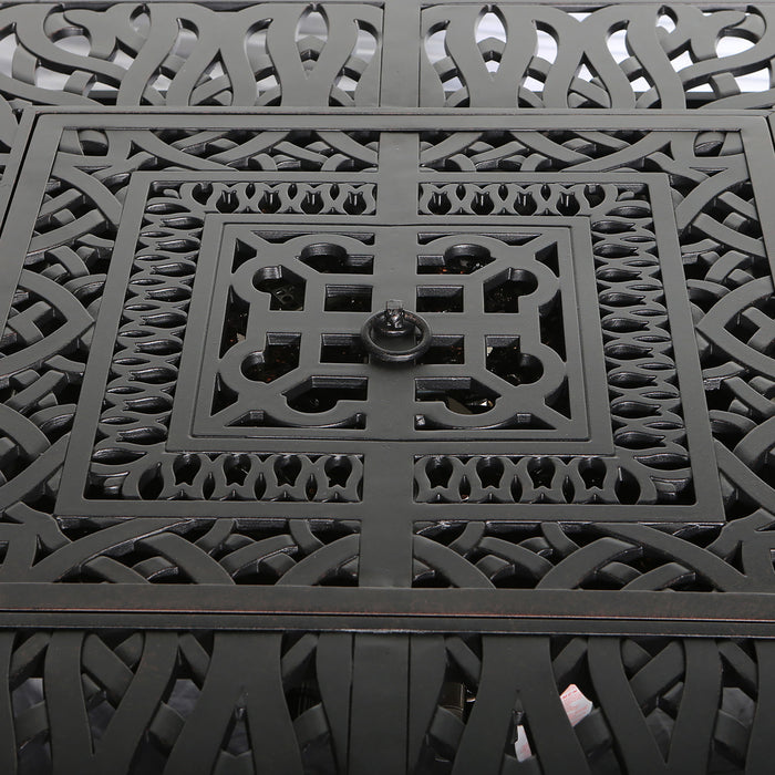 Elegant Cast Aluminum Square Fire Table With Fire Glass And Cover - Antique Bronze