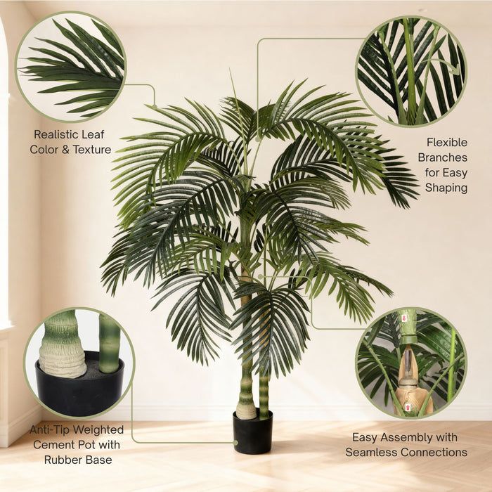 6Ft Golden Cane Artificial Palm Tree With Plastic Pot, Tropical Faux Palm, Indoor / Outdoor Decoration - Green Leaves