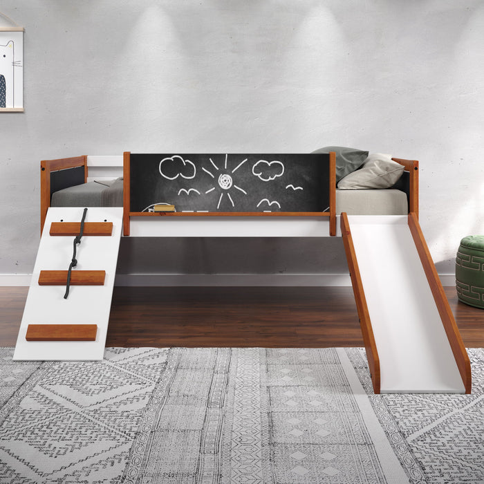 Aurea - Twin Loft Bed With Slide Slats Ststem Included - Cherry Oak / White