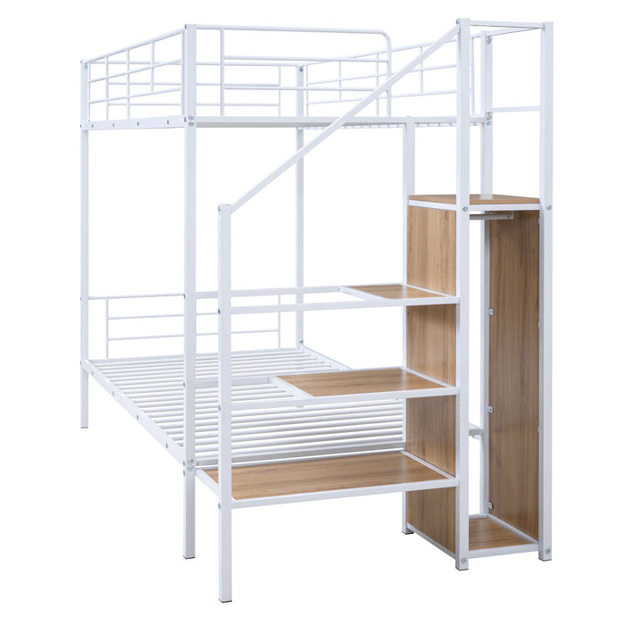 Bunk Bed With Lateral Storage Ladder And Wardrobe