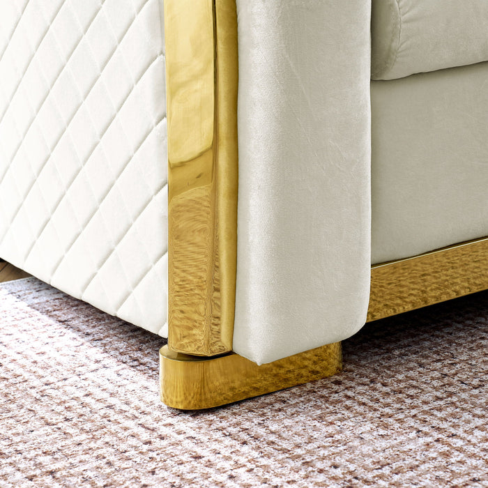 L Shaped Chesterfield Sectional Sofa With Stainless Steel Accents