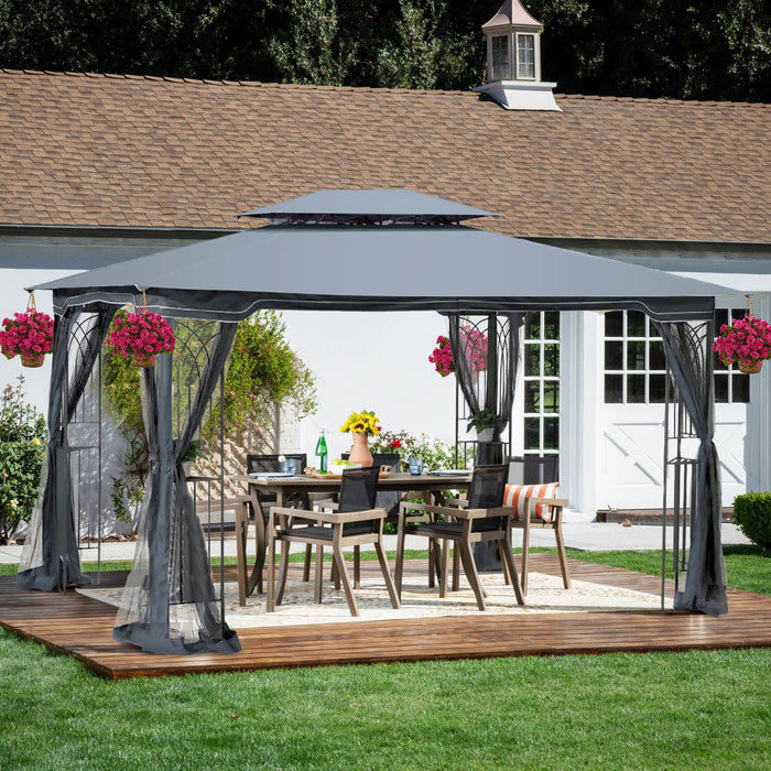 Patio Gazebo Tent With Ventilated Double Roof And Mosquito Net