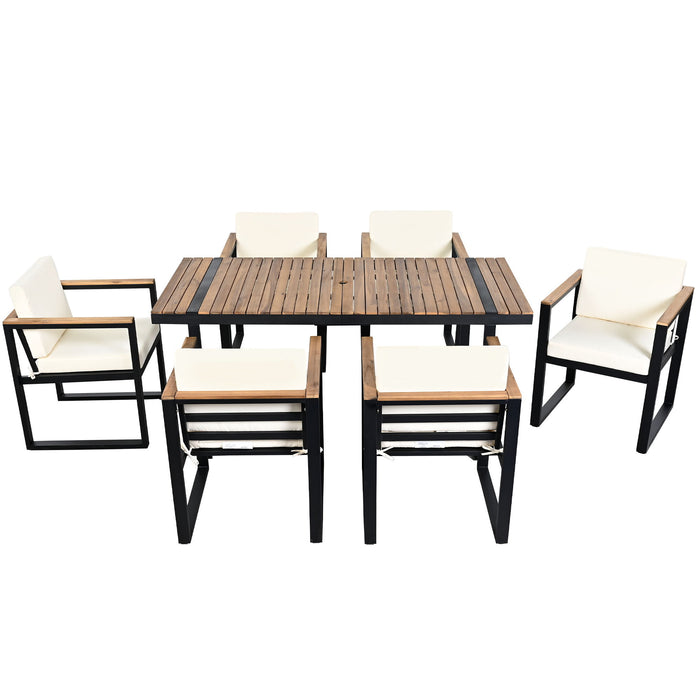 7 Pieces Outdoor Dining Set Patio Dining Table And Chair Set With And Removable Cushions For Patio