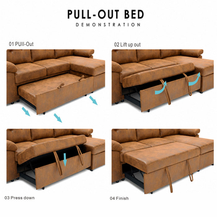 Convertible L - Sectional Sofa Bed With Storage Chaise And Padded Armrests