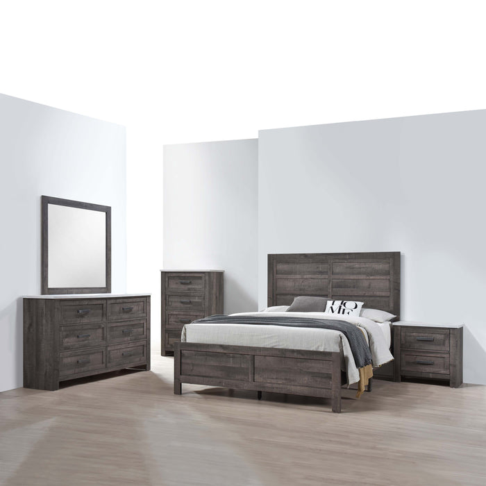 Rustic Gray Finish Bedroom Furniture Queen Size Panel Bed Hardwood Veneer Wooden Furniture, Bed In A Box