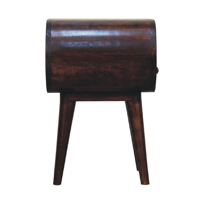 Wooden Circular Bedside Table With Open Slot - Walnut