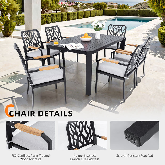 Outdoor Patio Furniture Dining Set With Sunbrella Fabric, Rectangular Table With Umbrella Hole