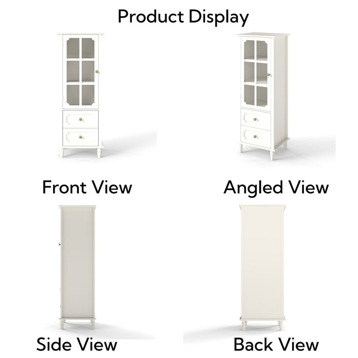 Minimalism Buffet Cabinet With Glass Doors And Double Drawer