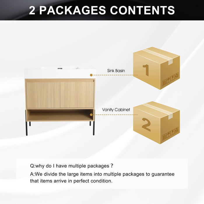 Modern Bathroom Vanity Combo With Single Resin Sink And Storage Cabinet