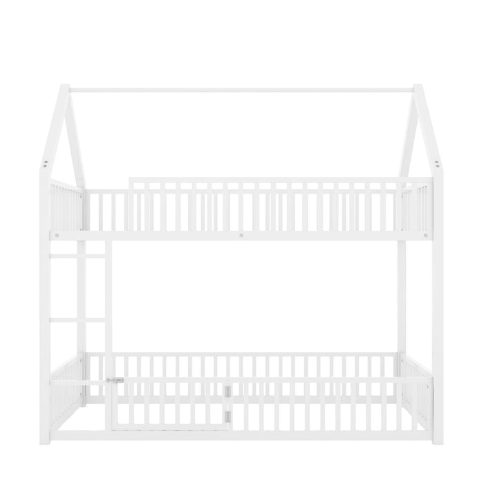 Metal House Bunk Bed With Fence And Door
