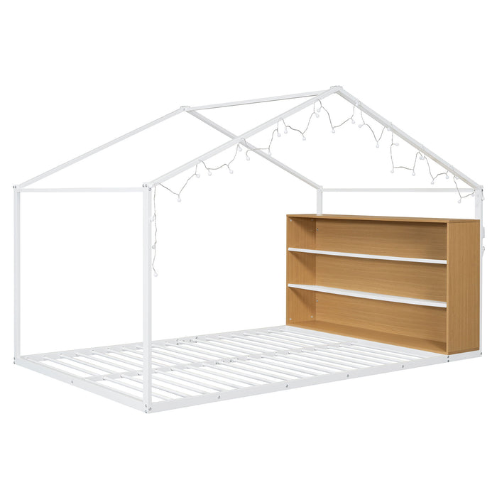 Bed House Frame With Shelves And Lights