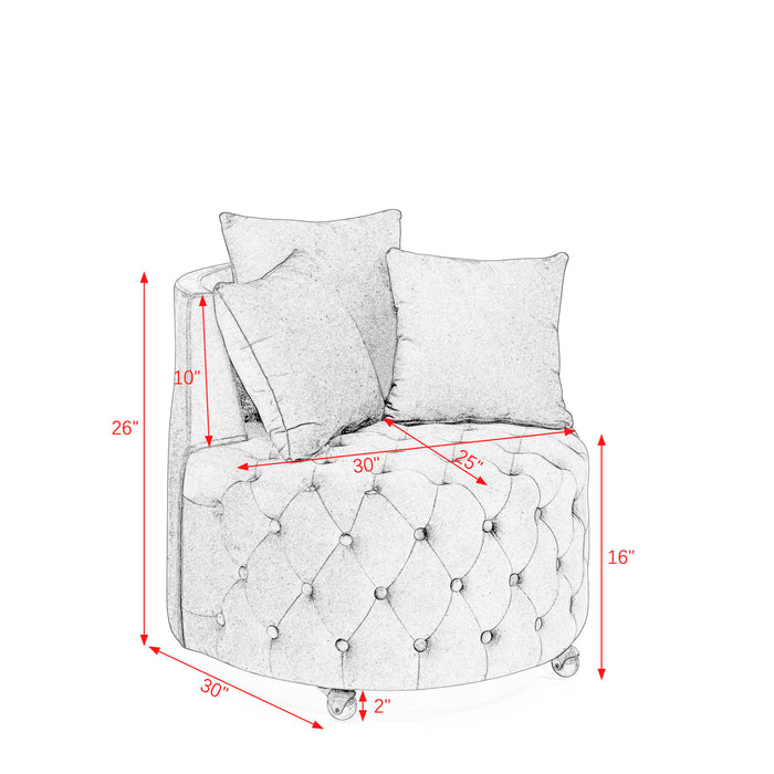 Modern Upholstered Swivel Chair With Button Tufted Design And Movable Wheels