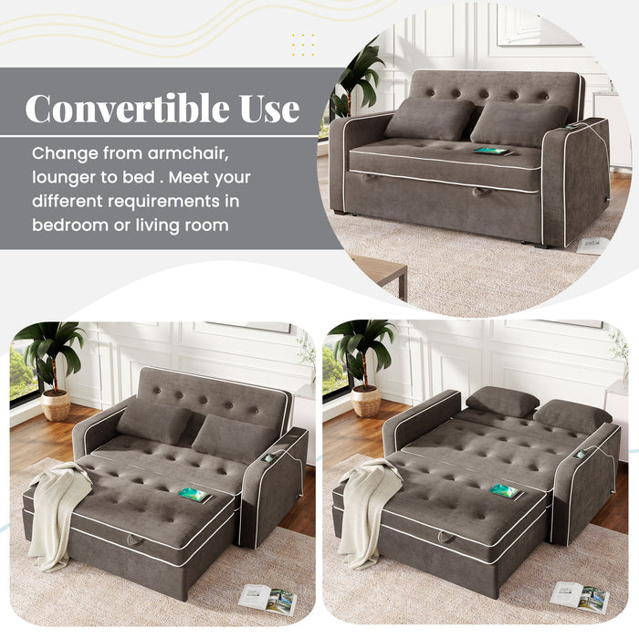 Upholstered Sleeper Bed Sofa With Dual USB Charging, Adjustable Backrest