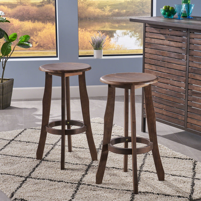 Primrose - Outdoor Acacia Wood Barstools With Foot Rest, (Set of 2) - Dark Brown