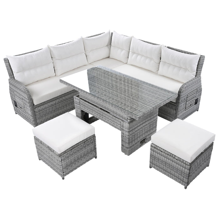 Outdoor Furniture Set Patio Rattan Furniture Set With Adjustable Table, Recliners With Extendable Side Tables And 2 Ottomans