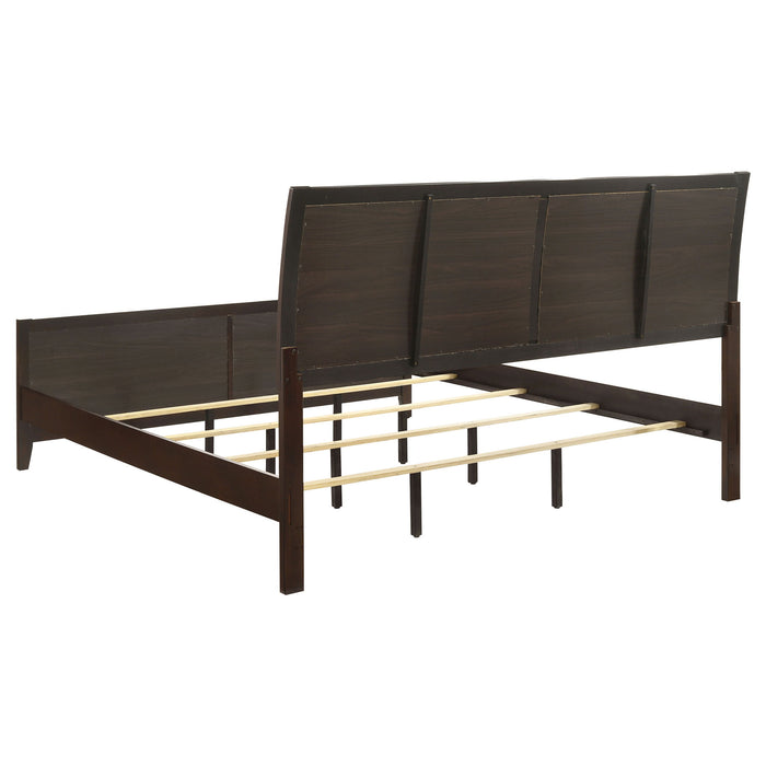 Eastern King Panel Bed With Upholstered Headboard And Footboard - Cappuccino