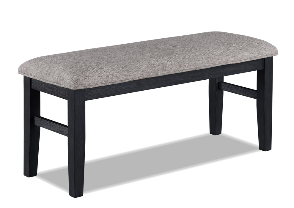 Black Finish Standard Height Bench Gray Fabric Upholstered Seat Tapered Legs Contemporary Transitional Style Dining Room Wooden Furniture