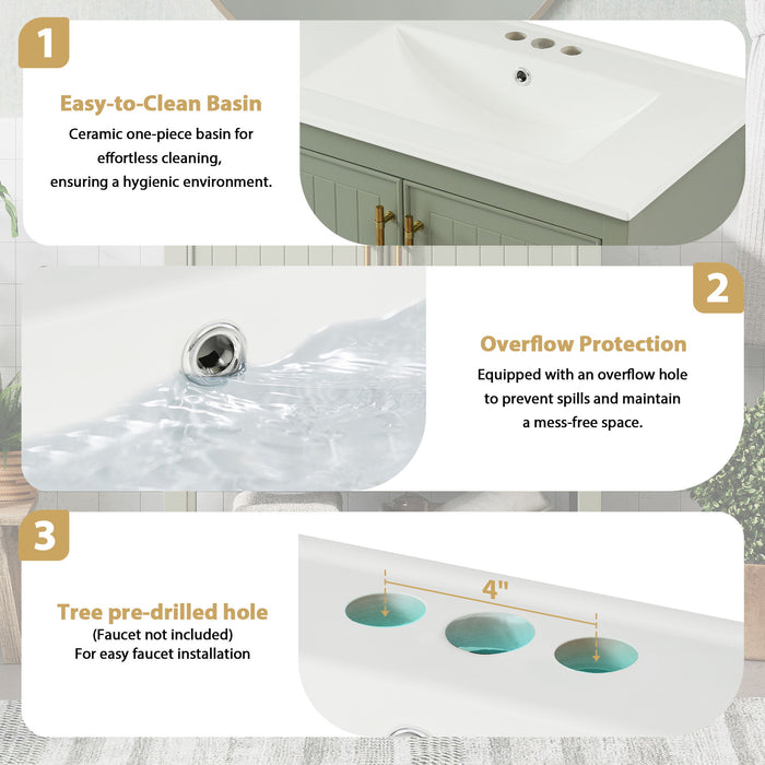 Elegant Bathroom Vanity With Ceramic Sink And Versatile Storage