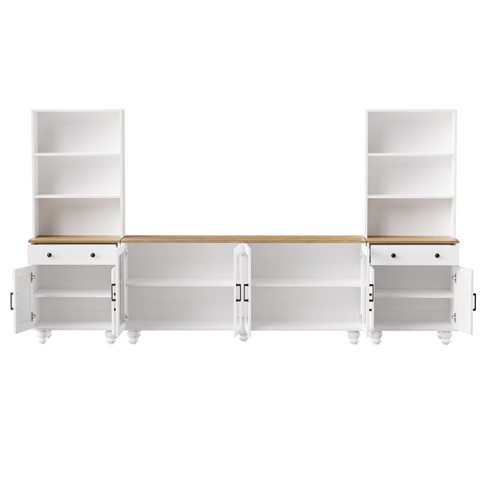 Farmhouse TV Stand With Solid Wood Gourd Shaped Legs For TVs Up To 70"