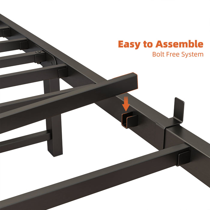 Modern Twin Size Metal Platform Bed Frame With Storage Headboard And Charging Station - Brown