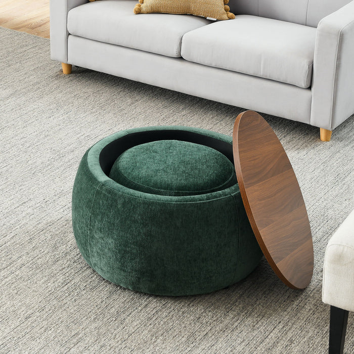 Round Storage Ottoman, 2 In 1 Function, End Table And Ottoman