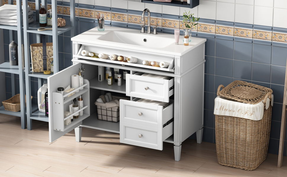 Bathroom Vanity & Top Sink, Modern Bathroom Storage Cabinet With 2 Drawers And A Tip-Out Drawer