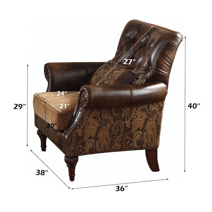 Dreena - Chair With Pillow - Two Tone Brown Synthetic Leather & Chenille Cherry