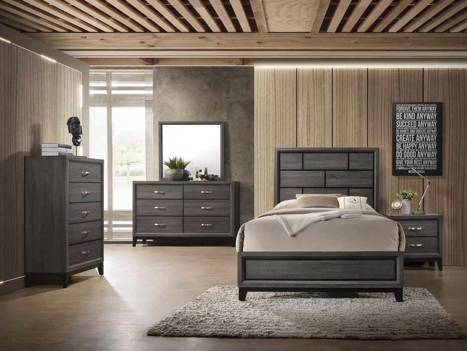 Cotemporary Gray Finish King Size Panel Low - Profile Bed Geometric Design Wooden Bedroom Furniture