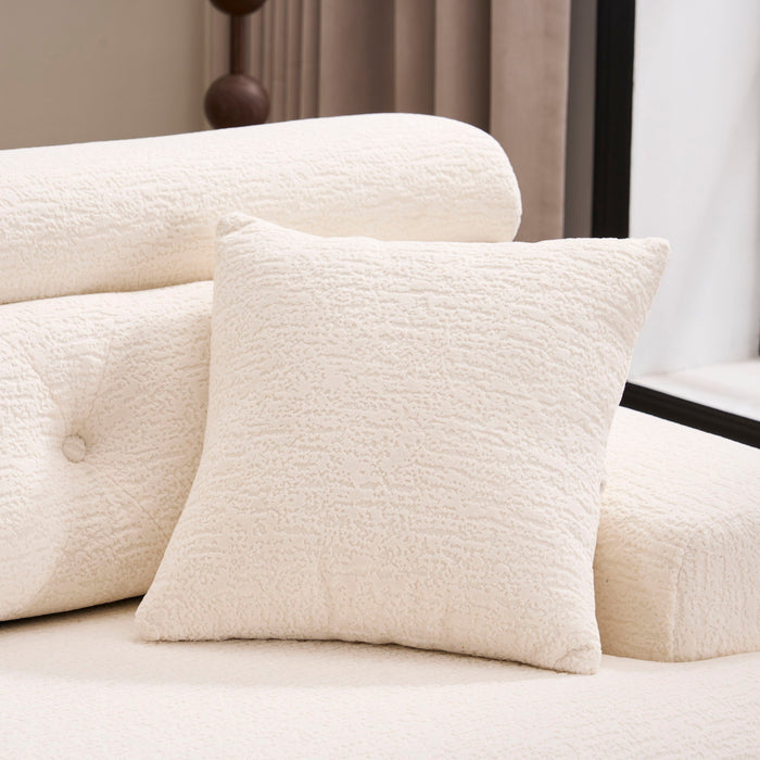 Ly 029B Convertible Chaise Sectional Sofa Full Compression Sponge Modular Couch Cloud 3 Seater Wood Grain Chenille 2 Pillows - Antique White