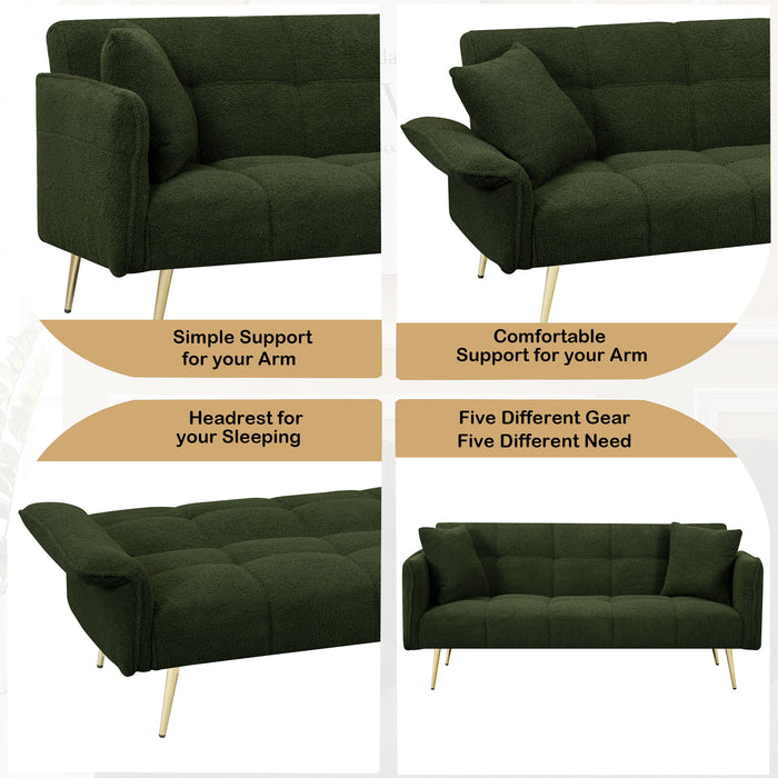 Convertible Double Futon Sofa Bed With Folding Armrests For Living Rooms