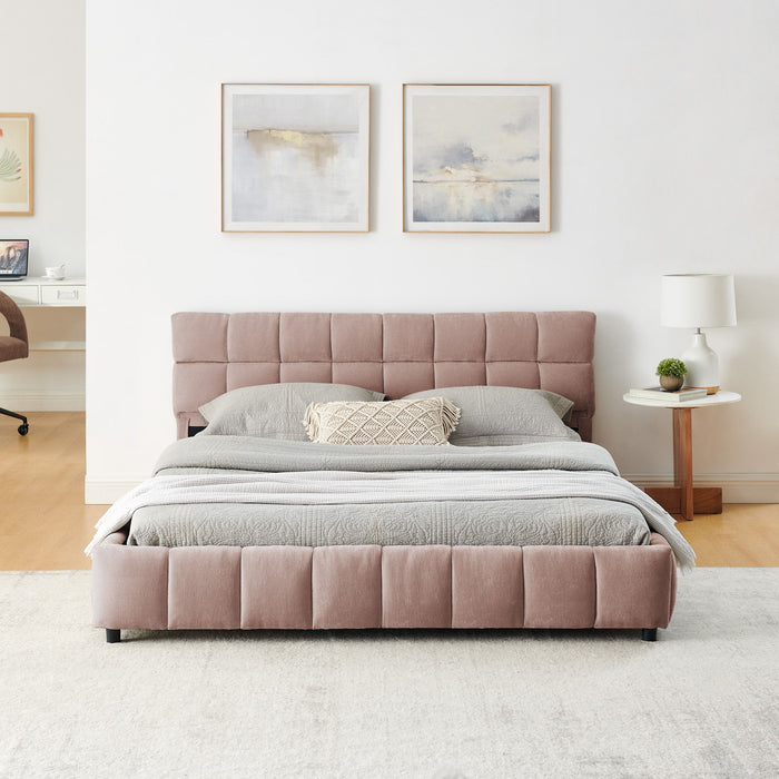 Modern Platform Bed Frame With Thick Chenille Fabric