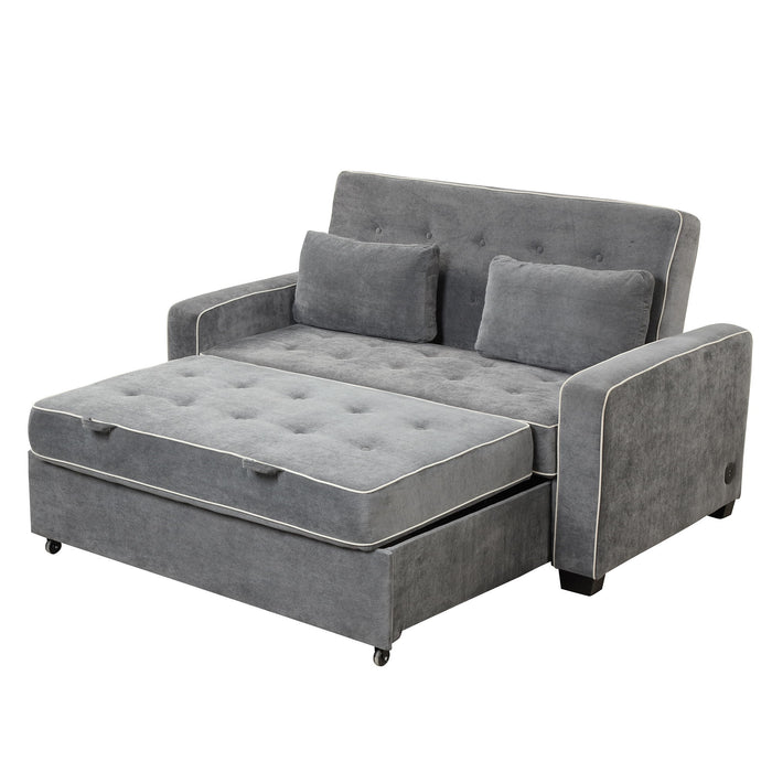 Upholstered Sleeper Bed Sofa With Dual USB Charging, Adjustable Backrest