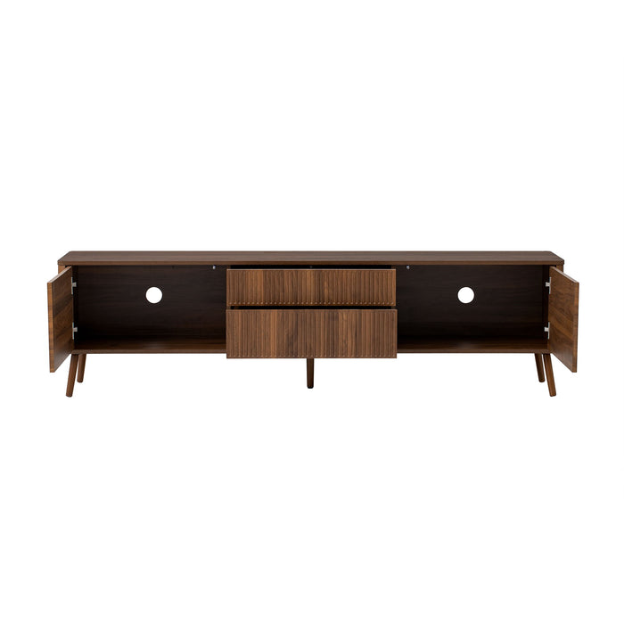 Fluted TV Stand With Storage Drawers And Cabinets For TVs Up To 80", Soft-Close Hinges, Cable Management - Walnut