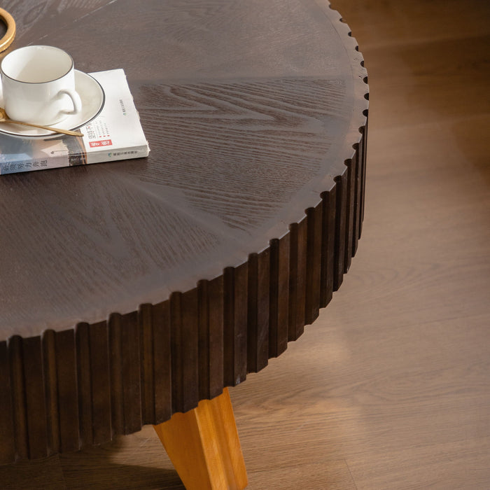Round Retro Coffee With Solid Wood Legs